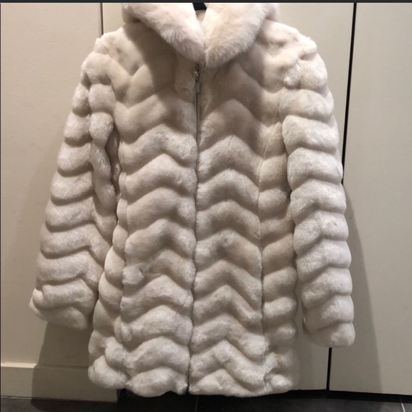 cream faux fur hooded coat